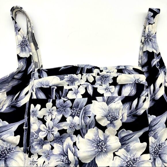 Mainstream Gray Black Floral Pleated Tankini Top Sz 16 - Picture 3 of 9